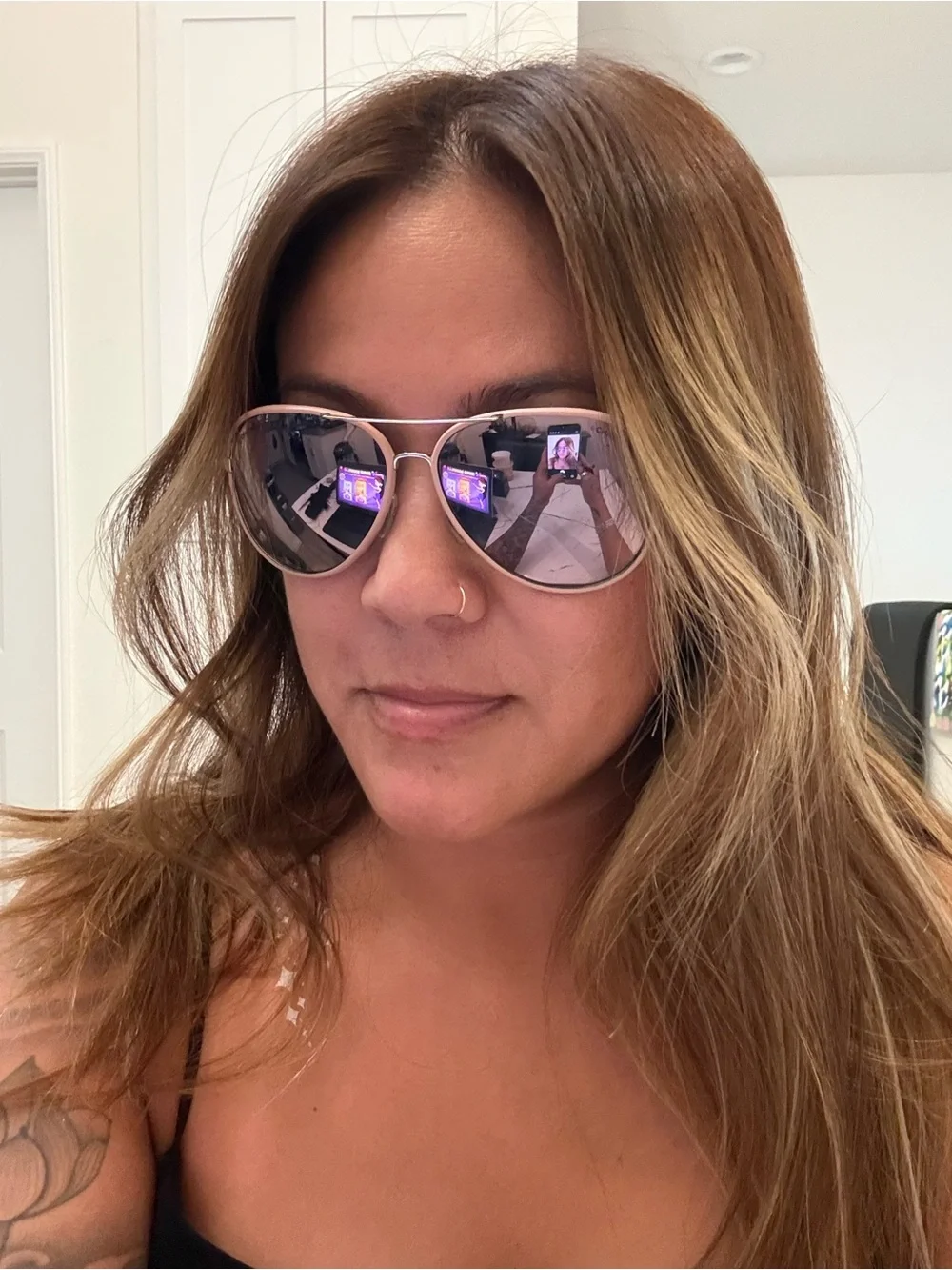CHANEL Aviator Gold Frame Sunglasses with Pink Leather Trimming & Lenses